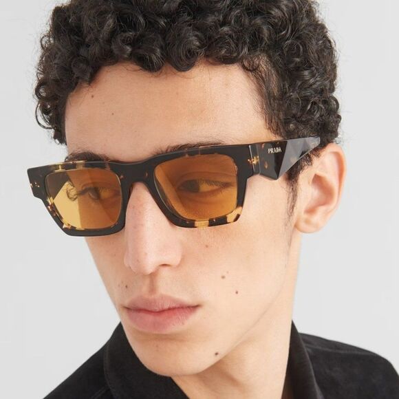 NEW Prada PRA06S 16O10C Tortoise Black Malt Yellow Square Unisex Sunglasses - Picture 4 of 13